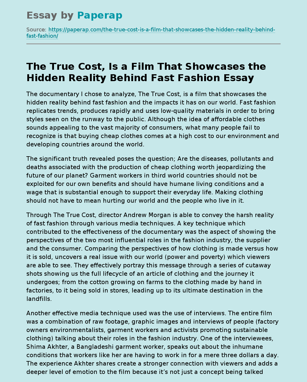 The True Cost, Is a Film That Showcases the Hidden Reality Behind Fast Fashion
