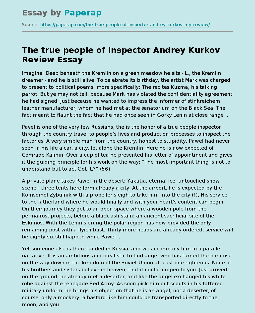 The True People Of Inspector Andrey Kurkov Review