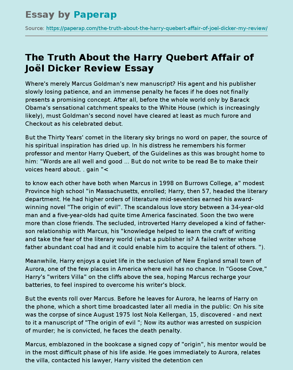 "The Truth About the Harry Quebert Affair" of Joël Dicker