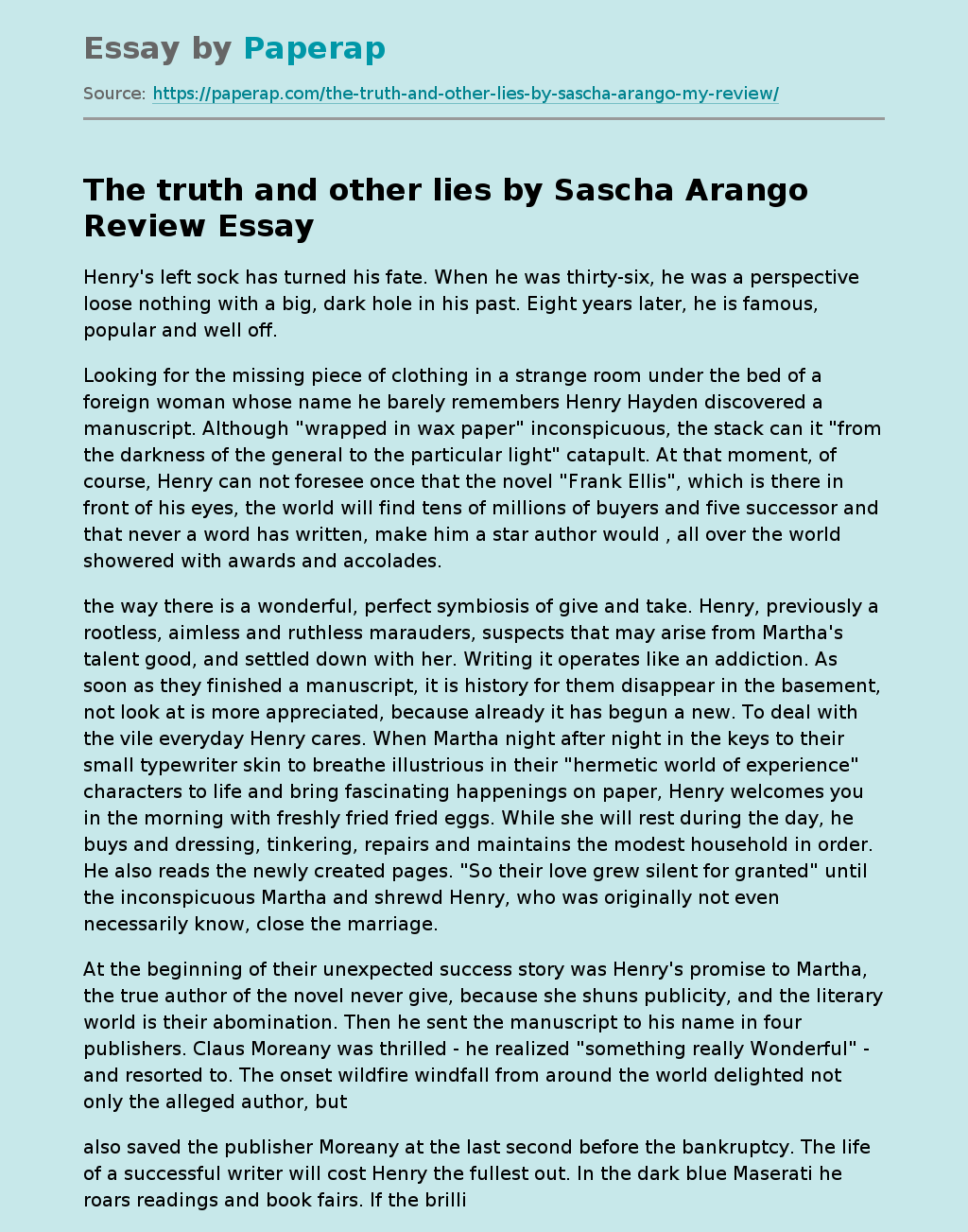 The truth and other lies by Sascha Arango Review