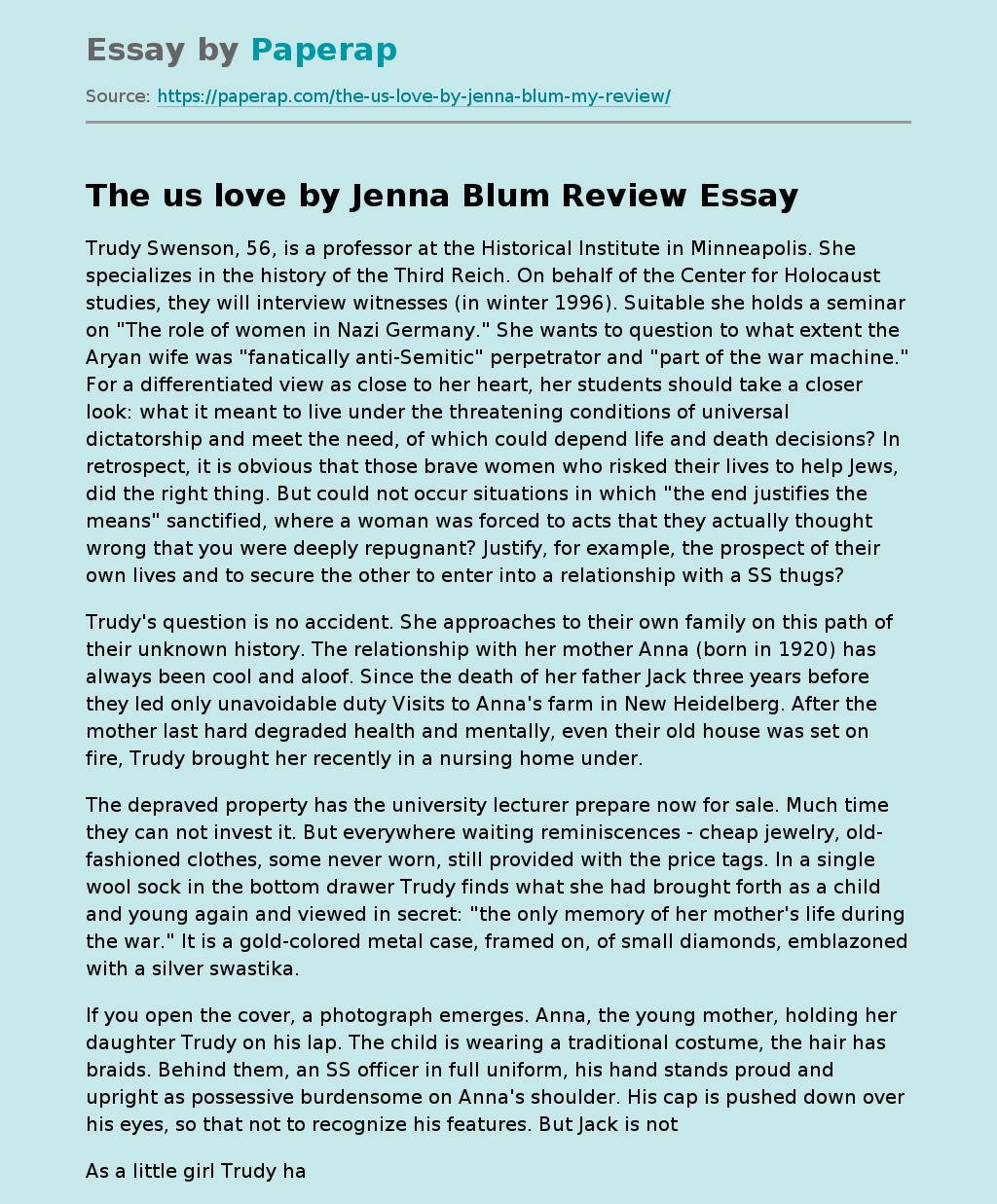 The us love by Jenna Blum Review