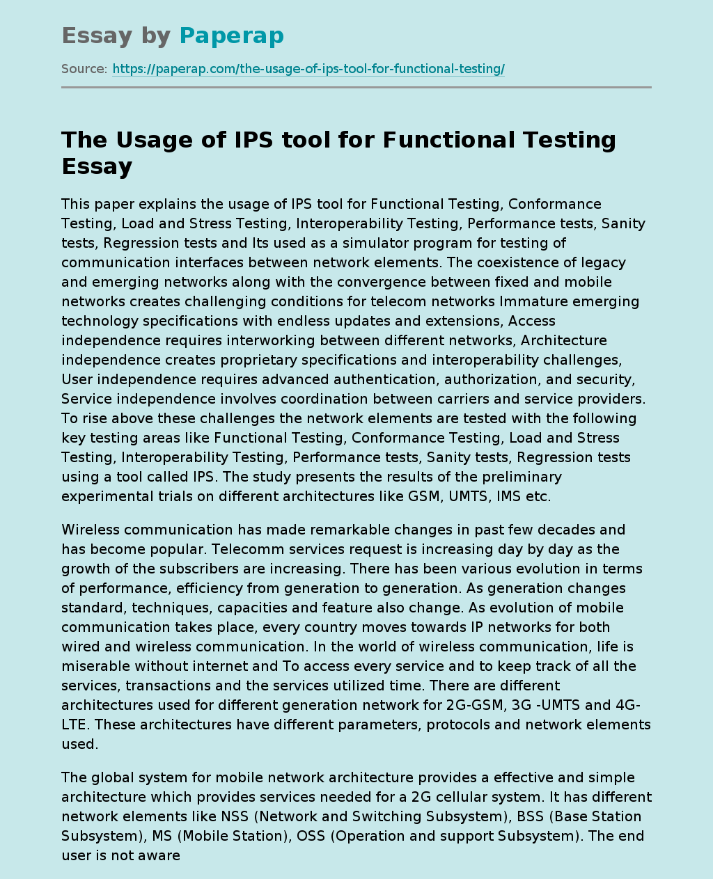 The Usage of IPS tool for Functional Testing