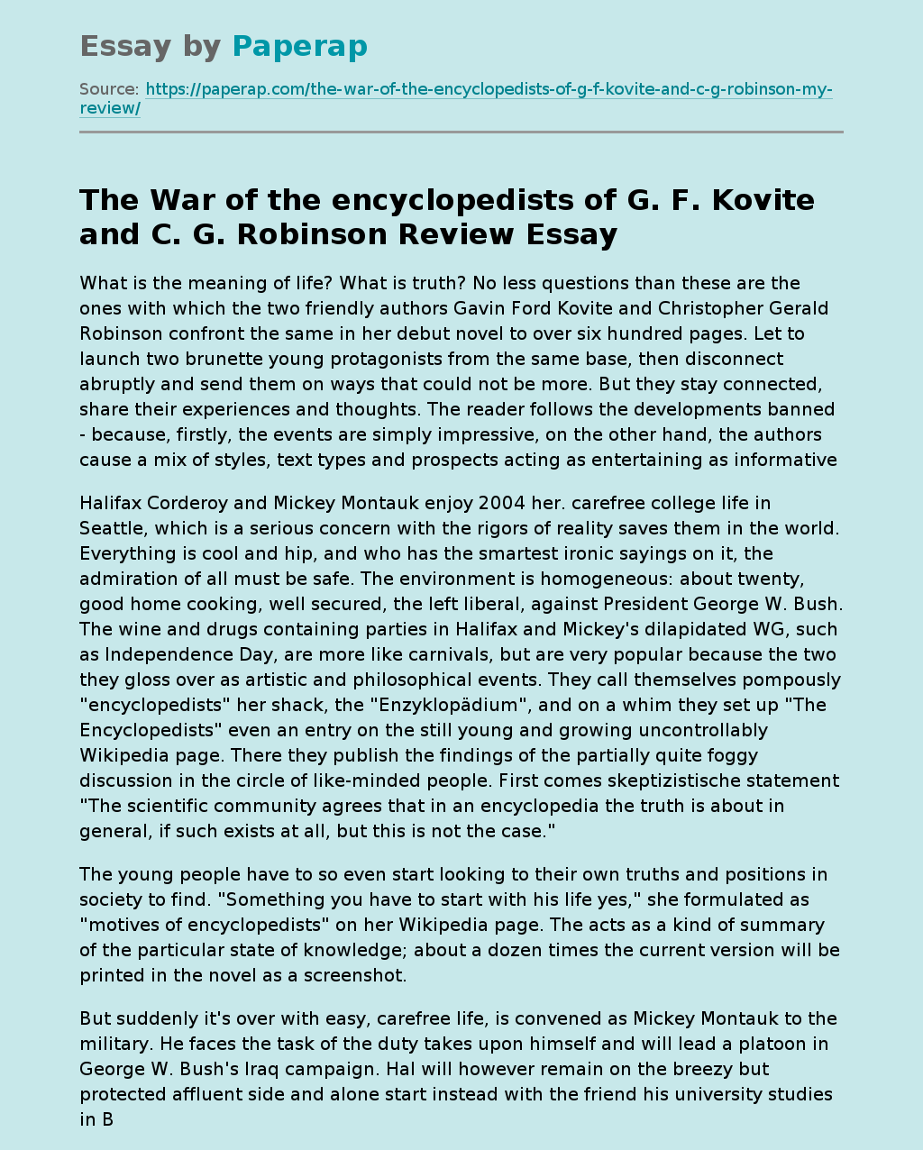 The War of the encyclopedists of G. F. Kovite and C. G. Robinson Review