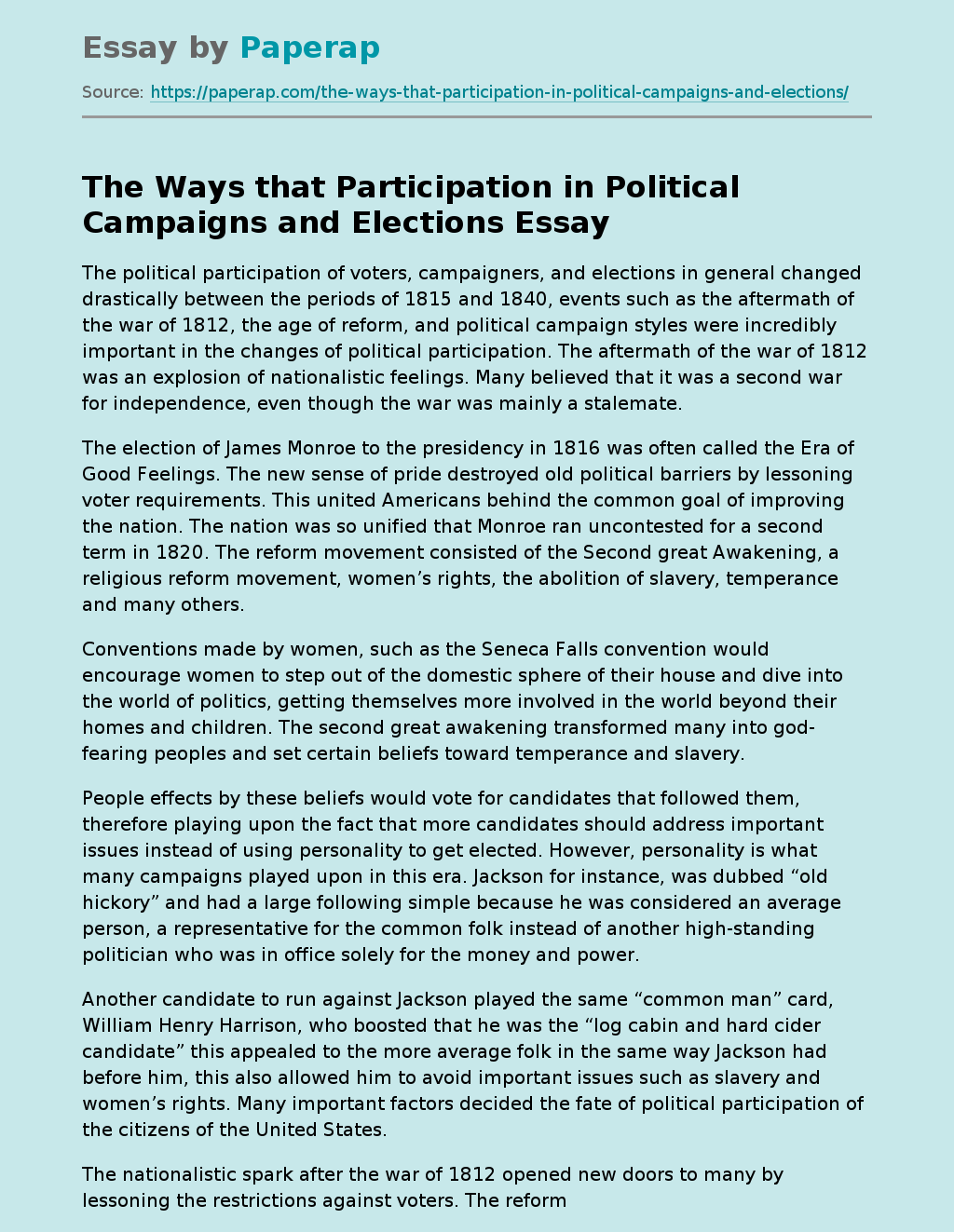The Ways that Participation in Political Campaigns and Elections