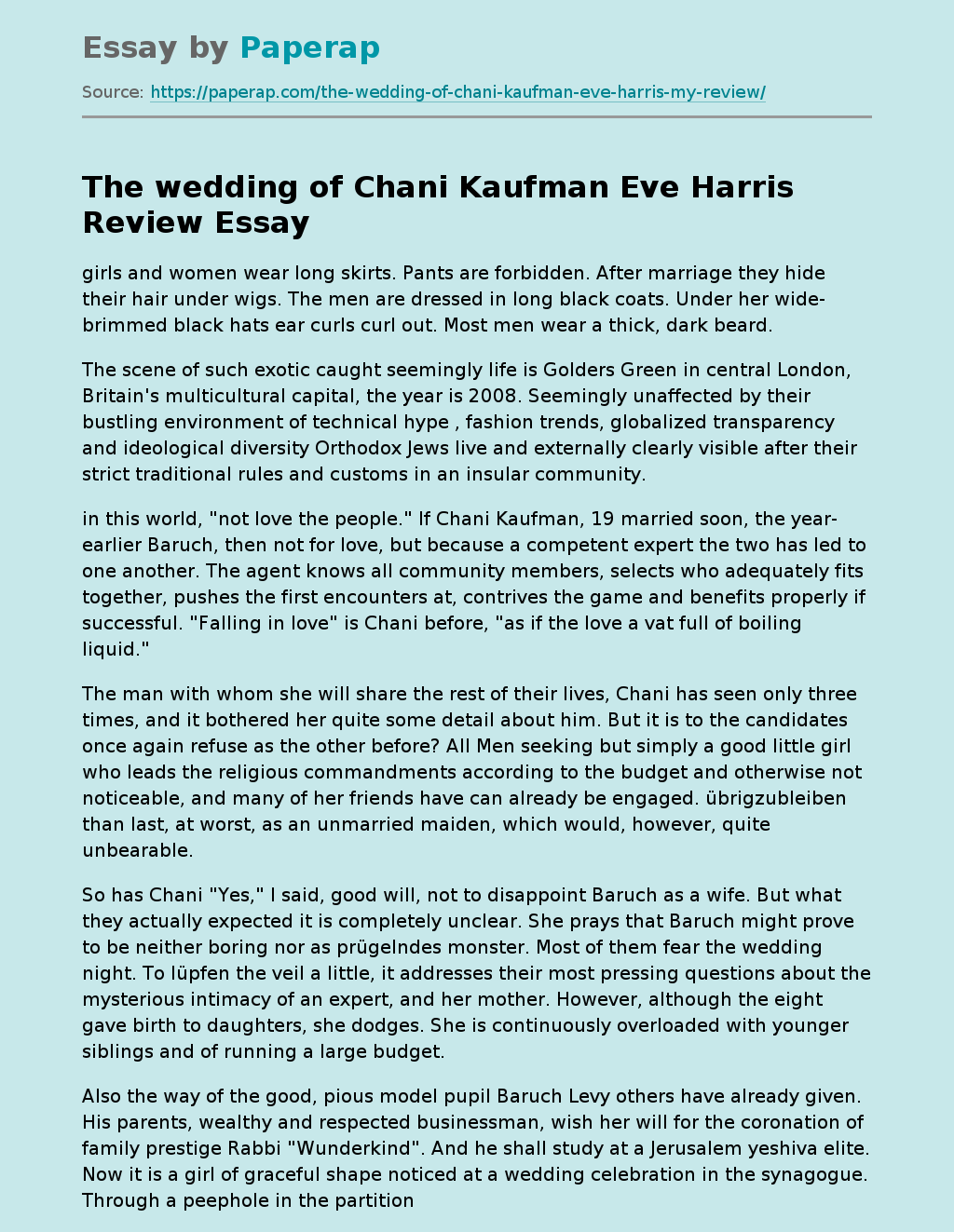 "The wedding of Chani Kaufman" be Eve Harris