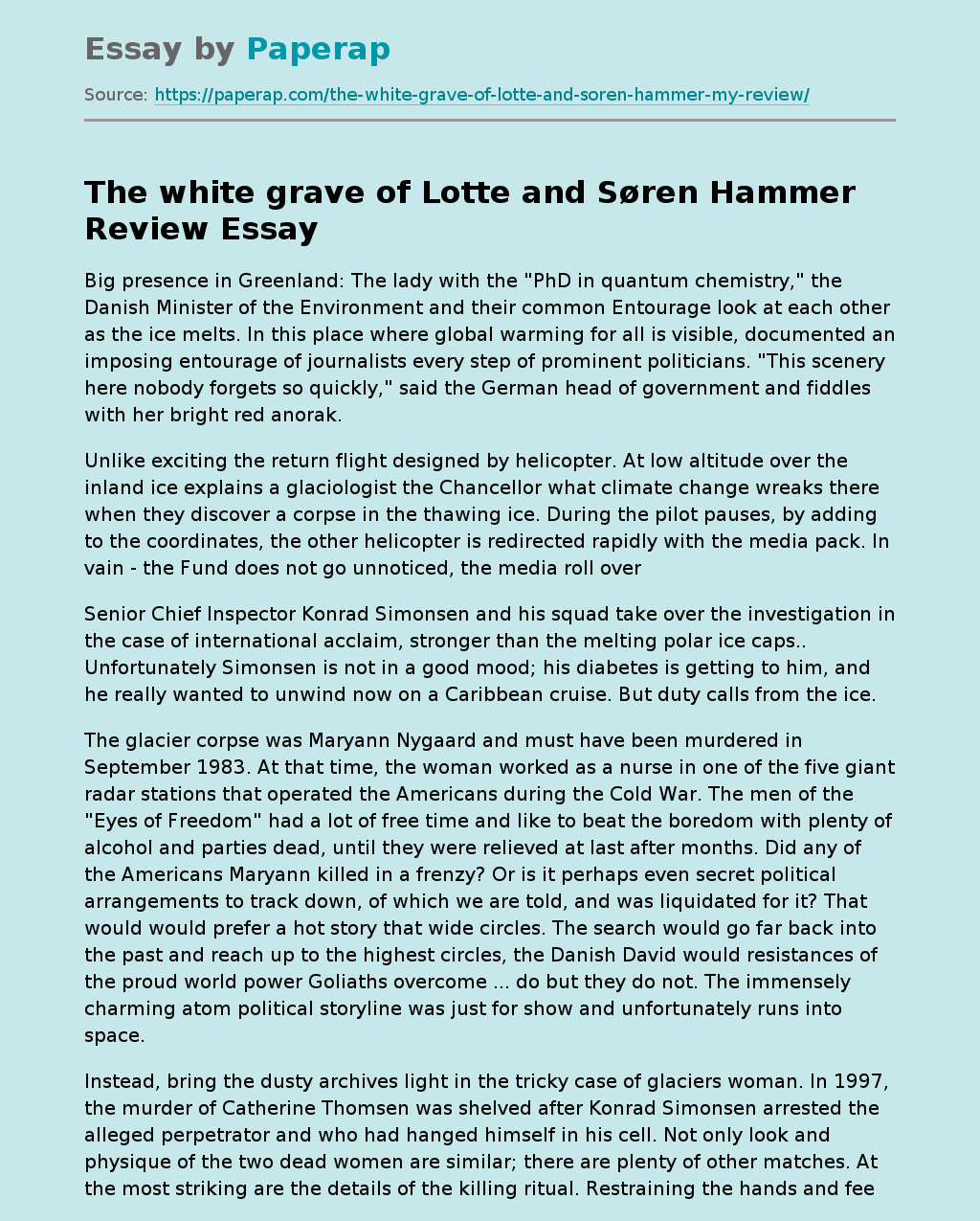 The White Grave Of Lotte And Soren Hammer Review