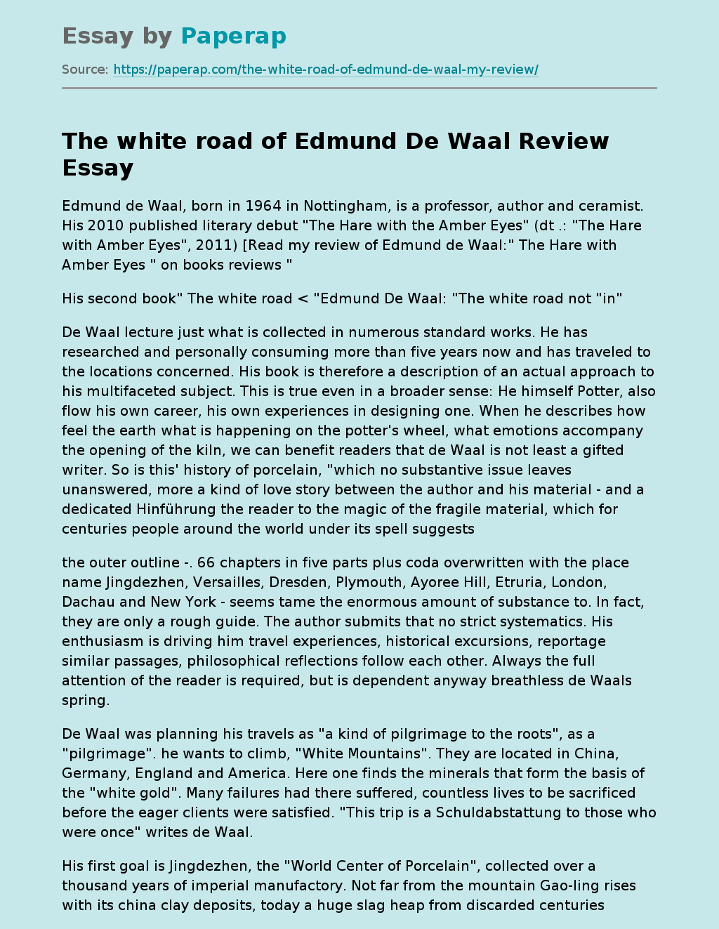 The White Road of Edmund De Waal Review