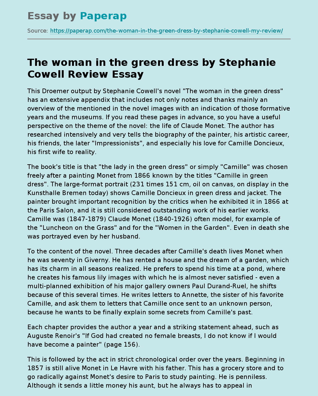 “The Woman in the Green Dress” by Stephanie Cowell