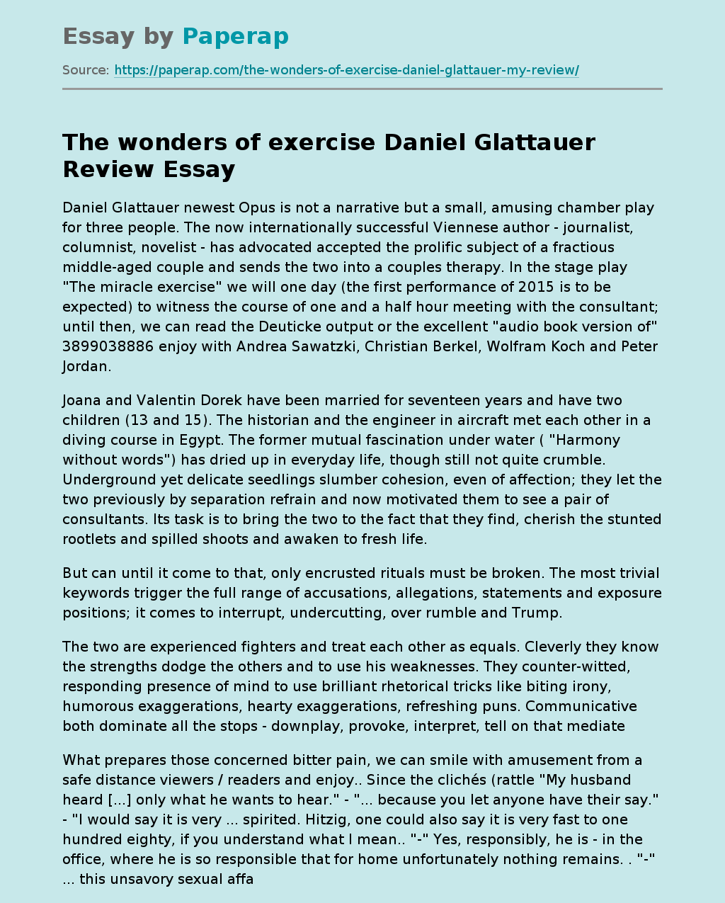 The wonders of exercise Daniel Glattauer Review