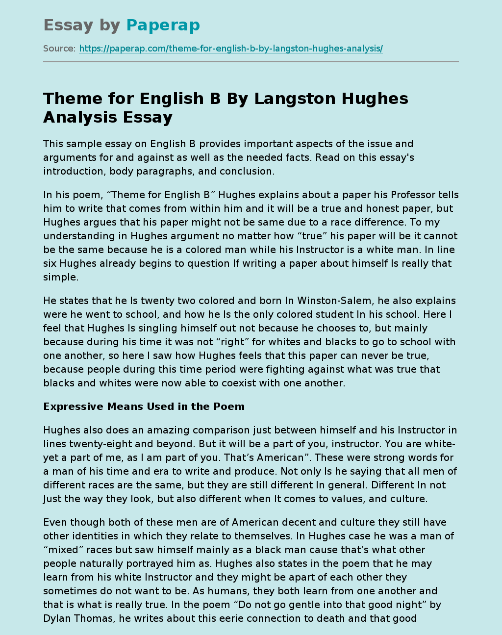 Theme For English B By Langston Hughes Analysis Free Essay Example   Theme For English B By Langston Hughes Analysis Post Preview.webp