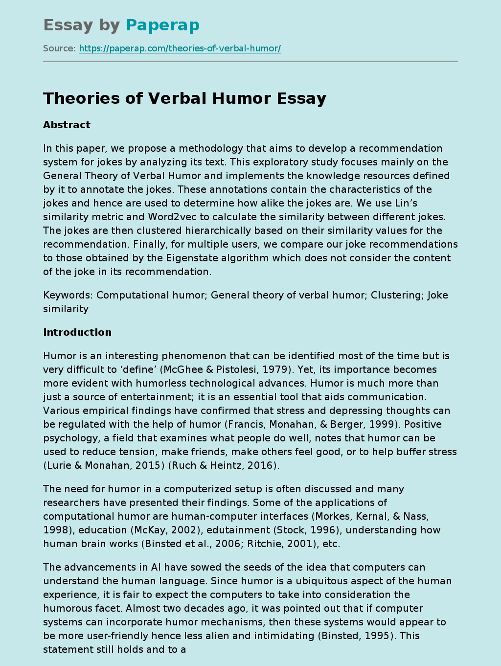 Theories of Verbal Humor