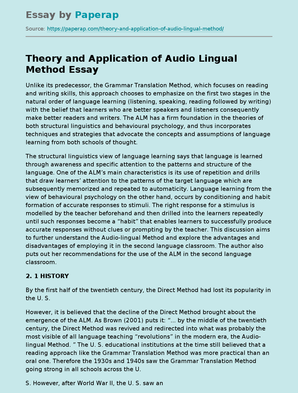 Theory and Application of Audio Lingual Method