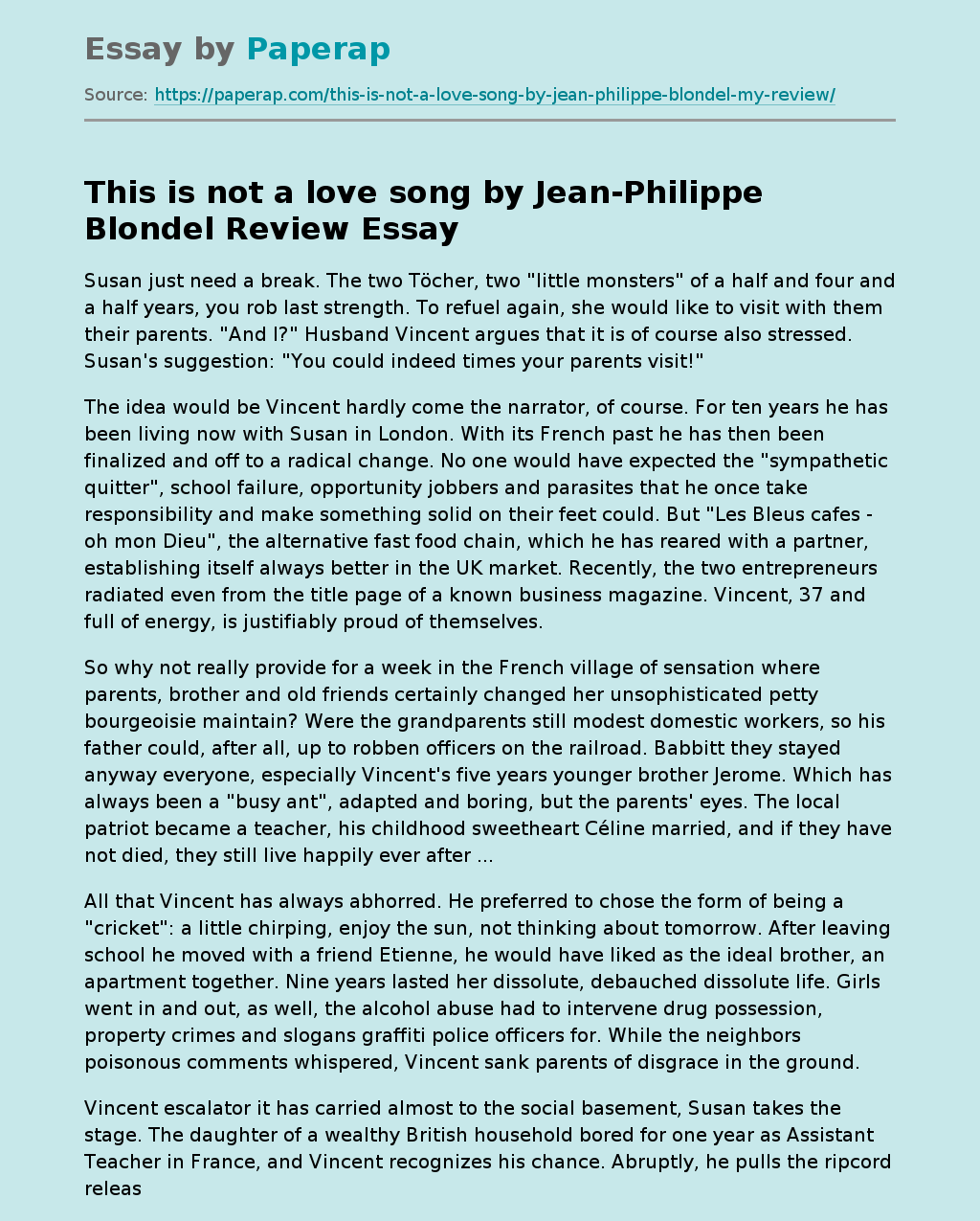 This is not a love song by Jean-Philippe Blondel Review
