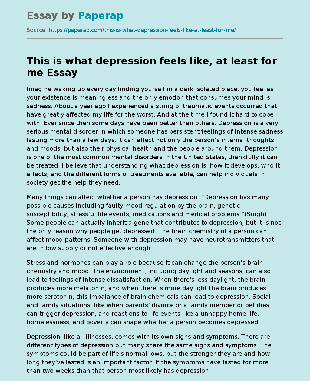 i am depressed essay