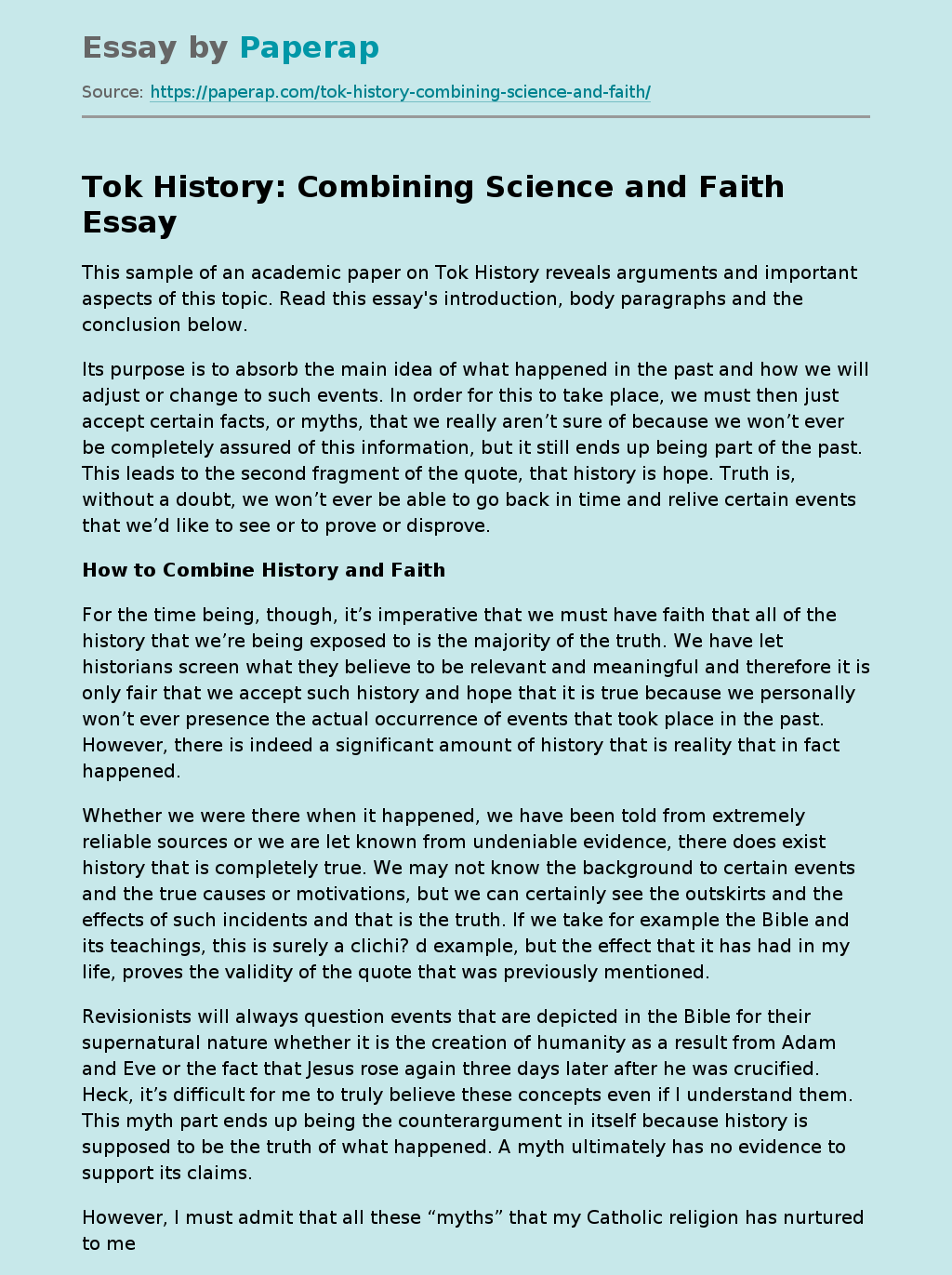 Tok History: Combining Science and Faith
