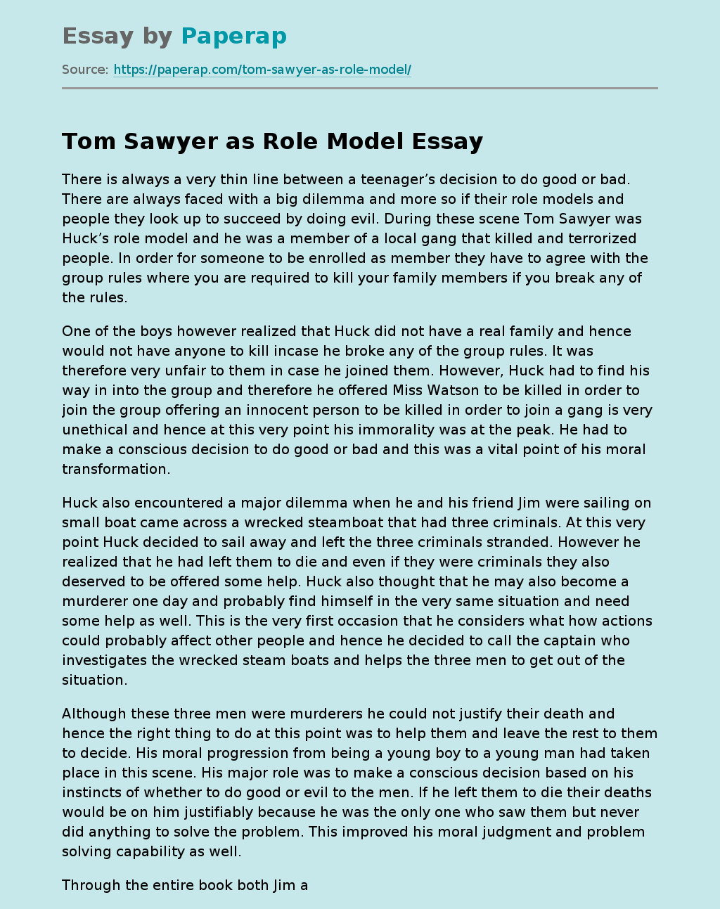 Tom Sawyer as Role Model