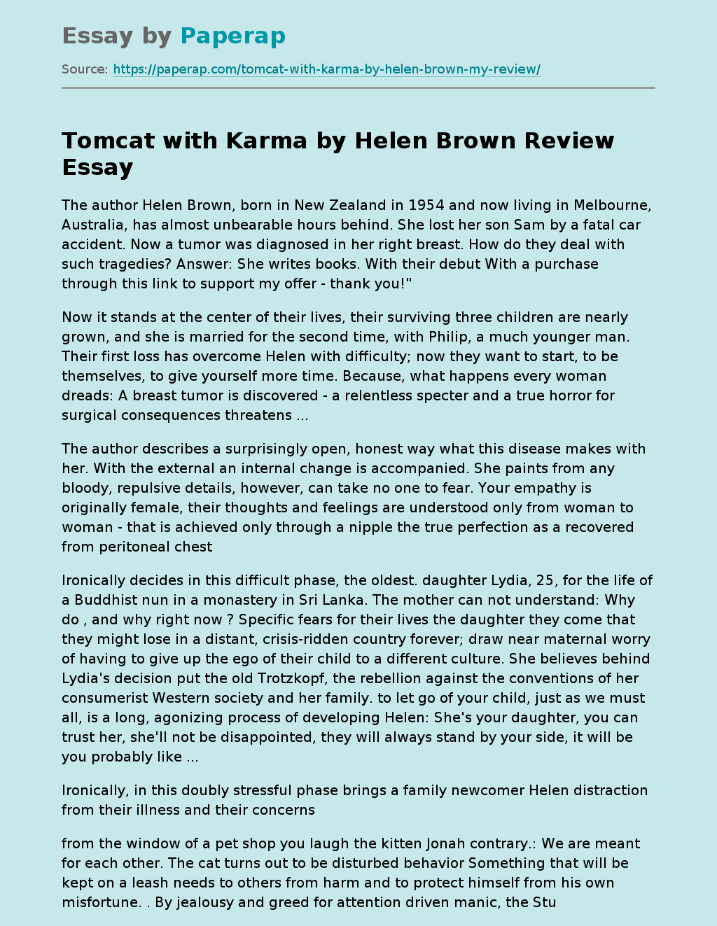 Tomcat with Karma by Helen Brown Review