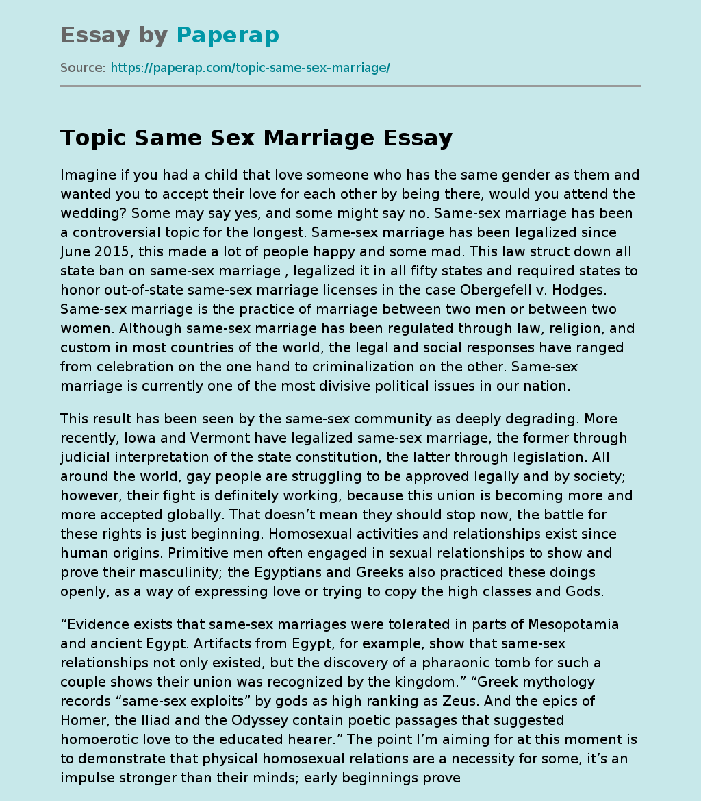 Topic Same Sex Marriage