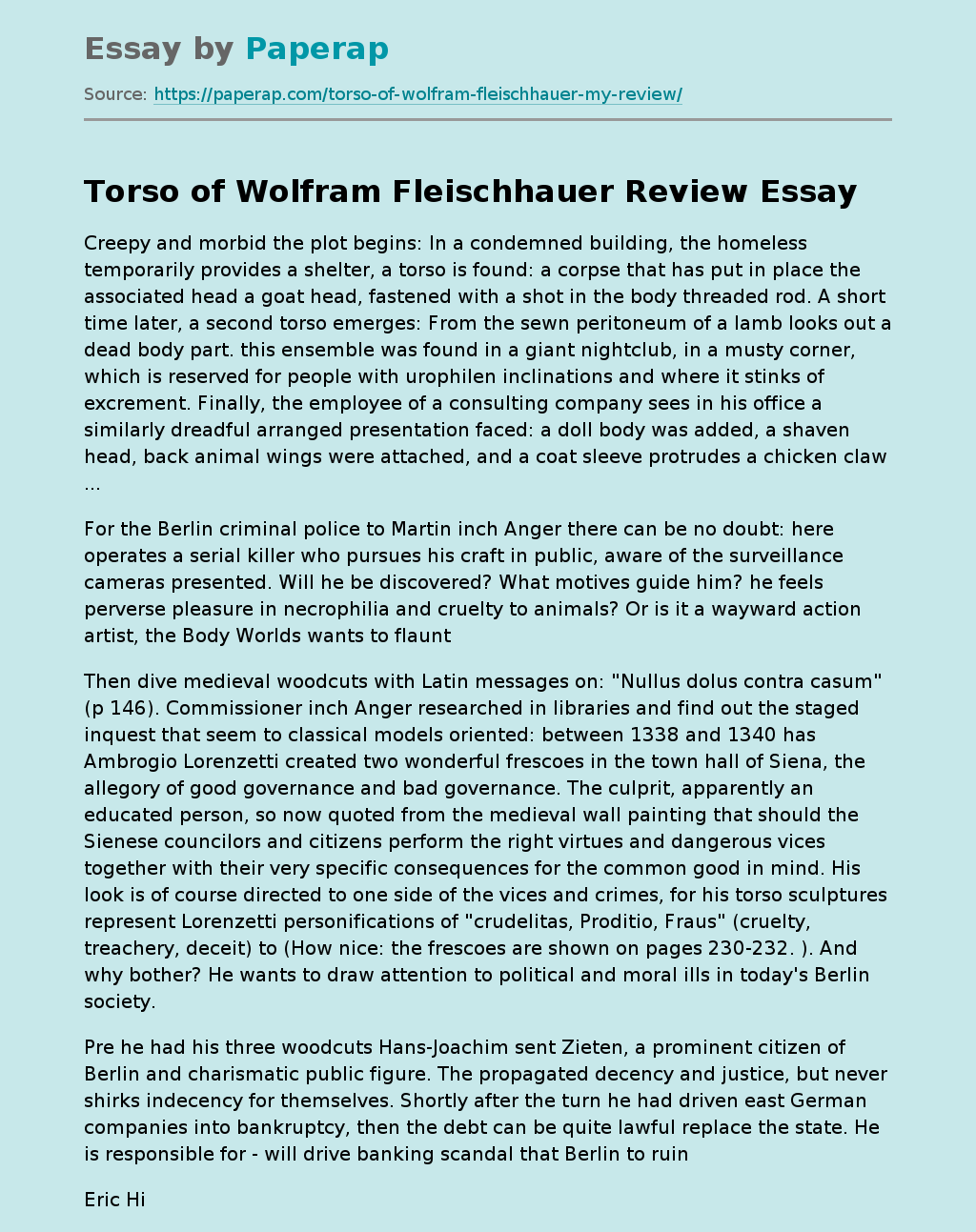 Book "Torso" of Wolfram Fleischhauer