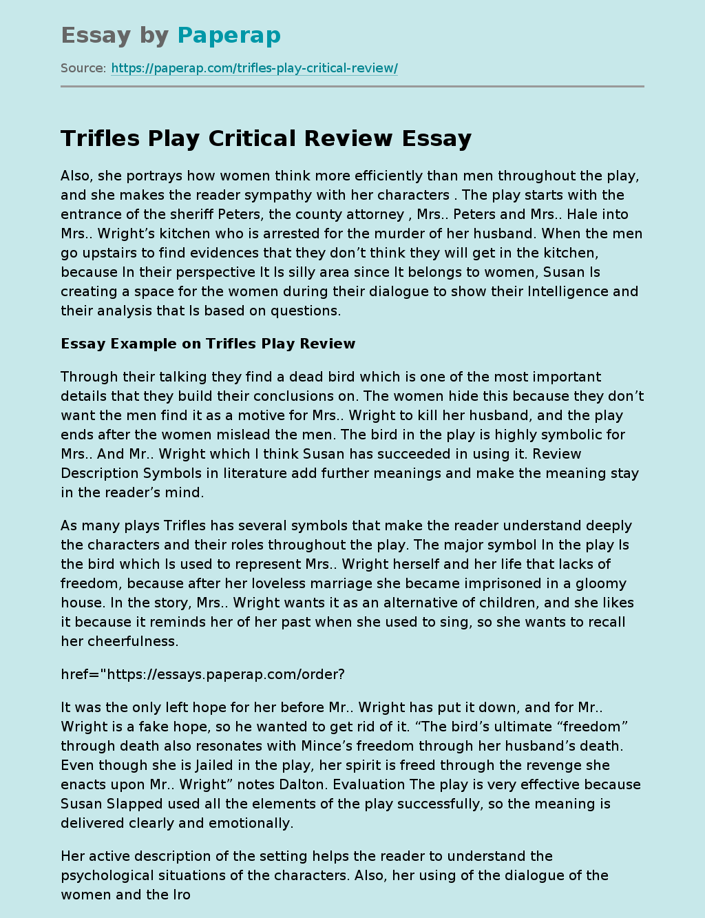 Trifles Play Critical Review
