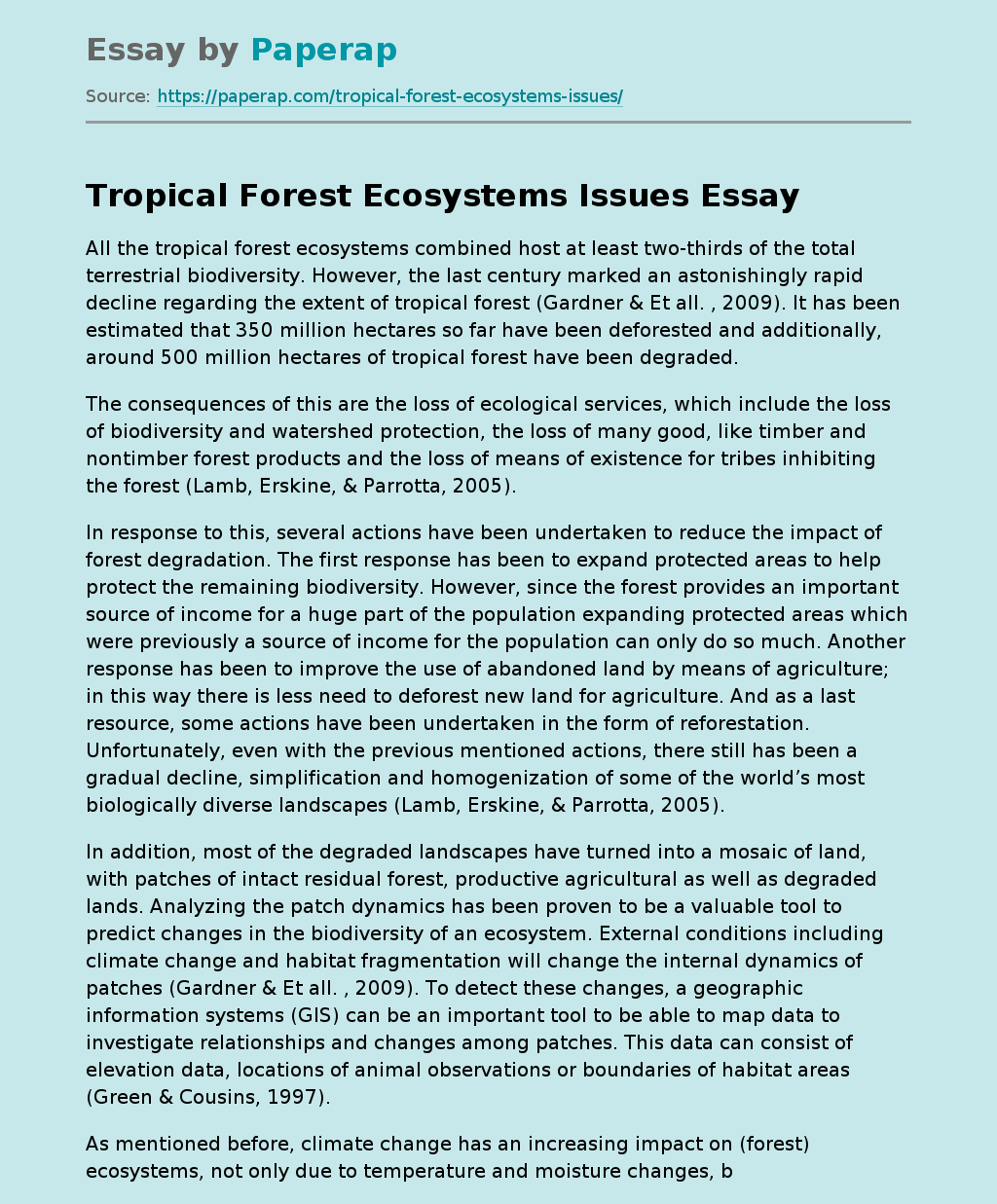 Tropical Forest Ecosystems Issues