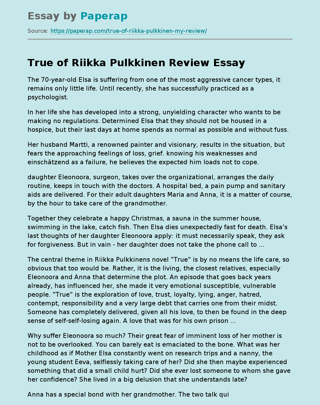 True of Riikka Pulkkinen Review