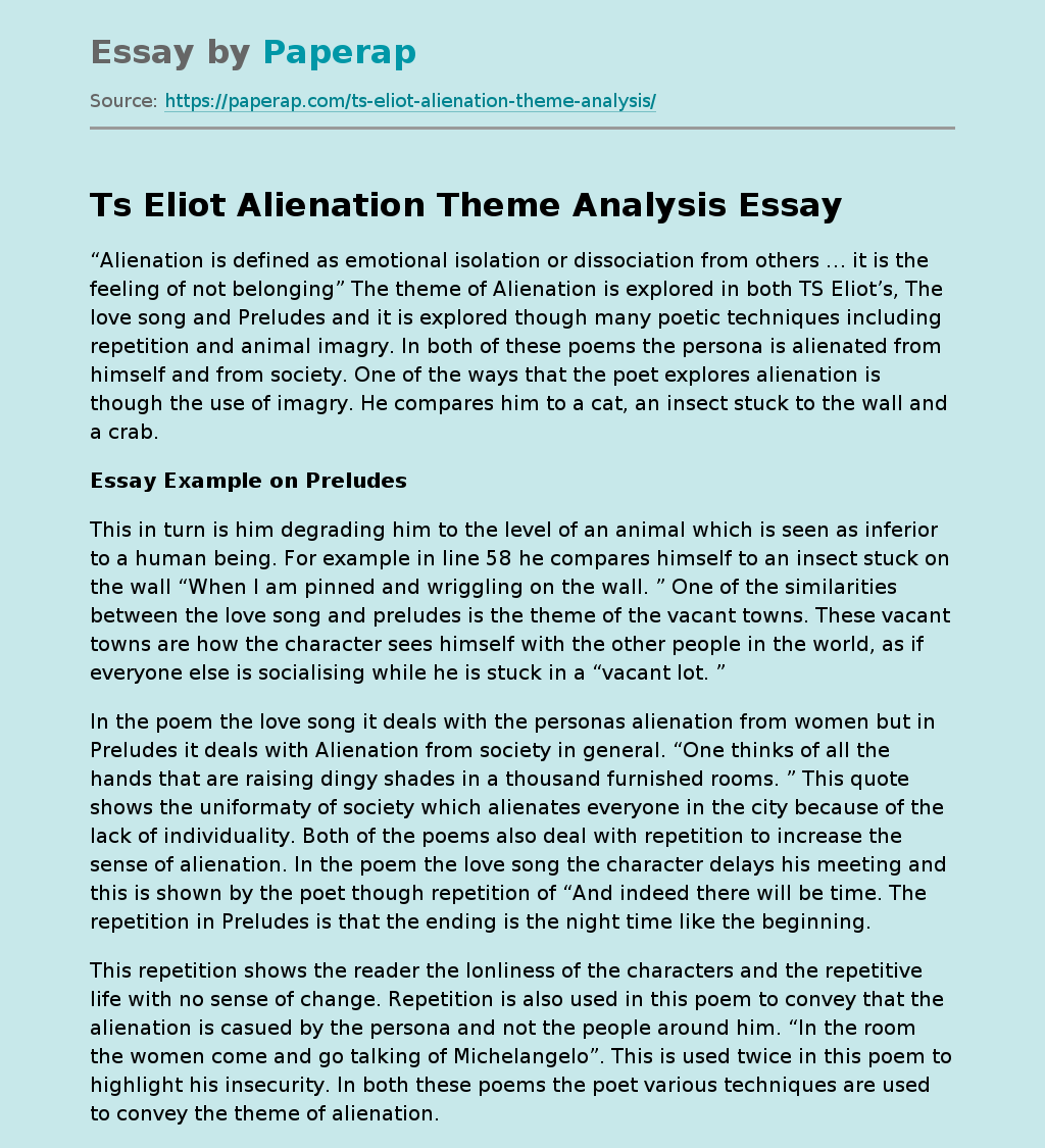 Ts Eliot Alienation Theme Analysis