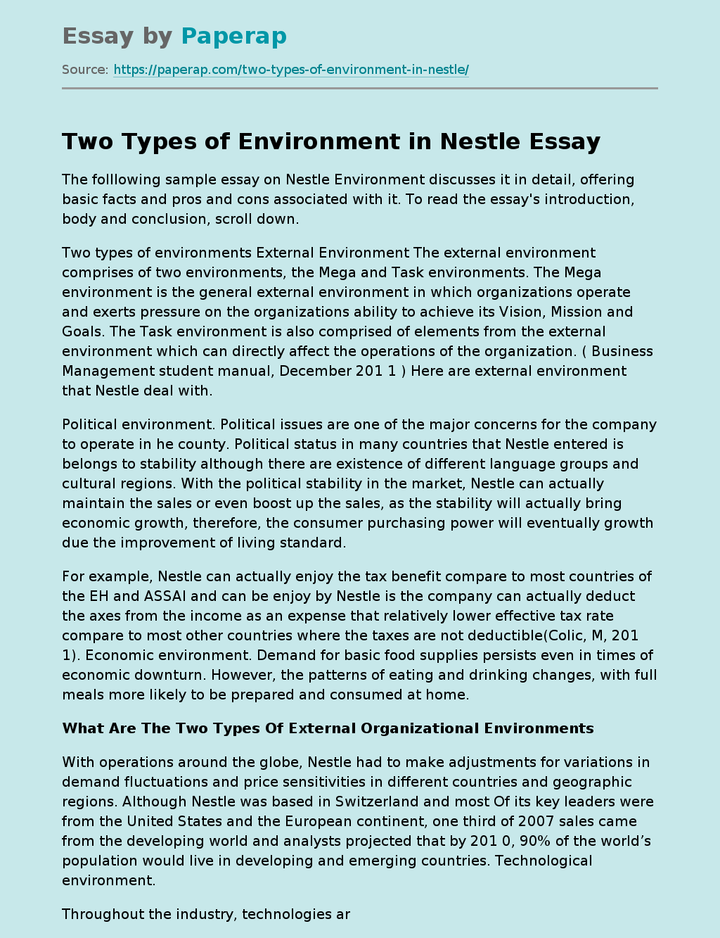 Two Types of Environment in Nestle
