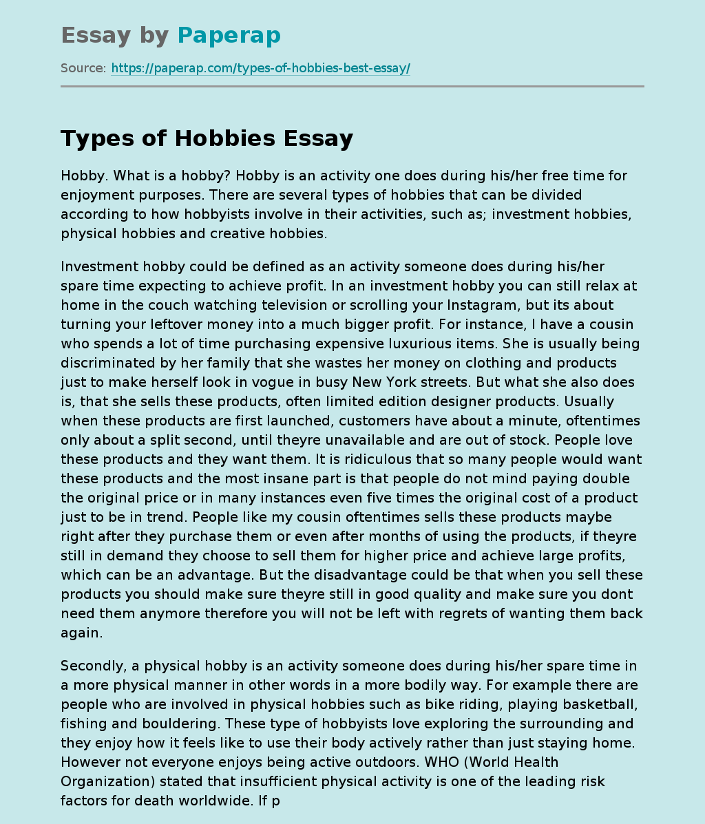 Hobbies essay