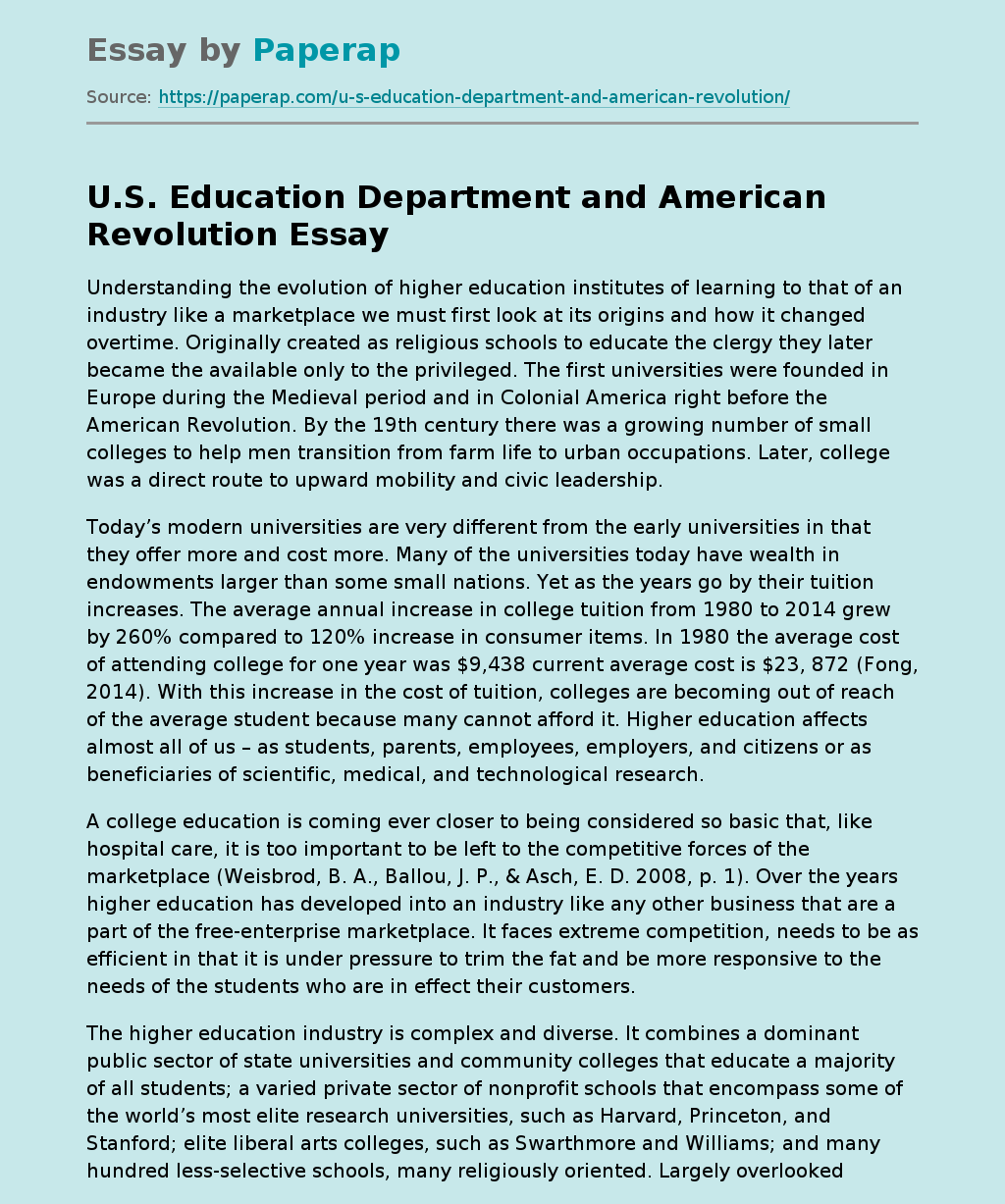 U.S. Education Department and American Revolution