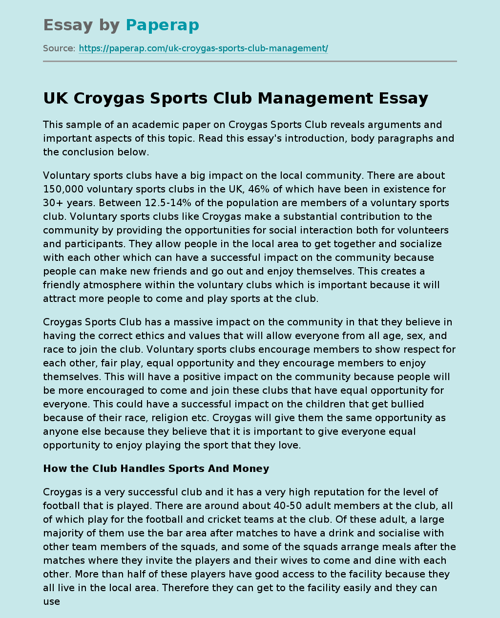 UK Croygas Sports Club Management