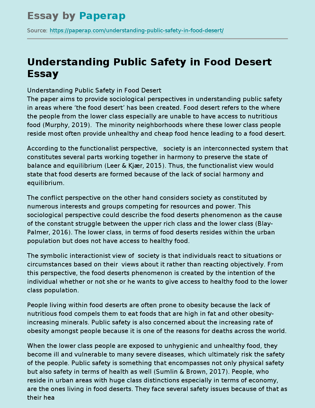 Understanding Public Safety in Food Desert