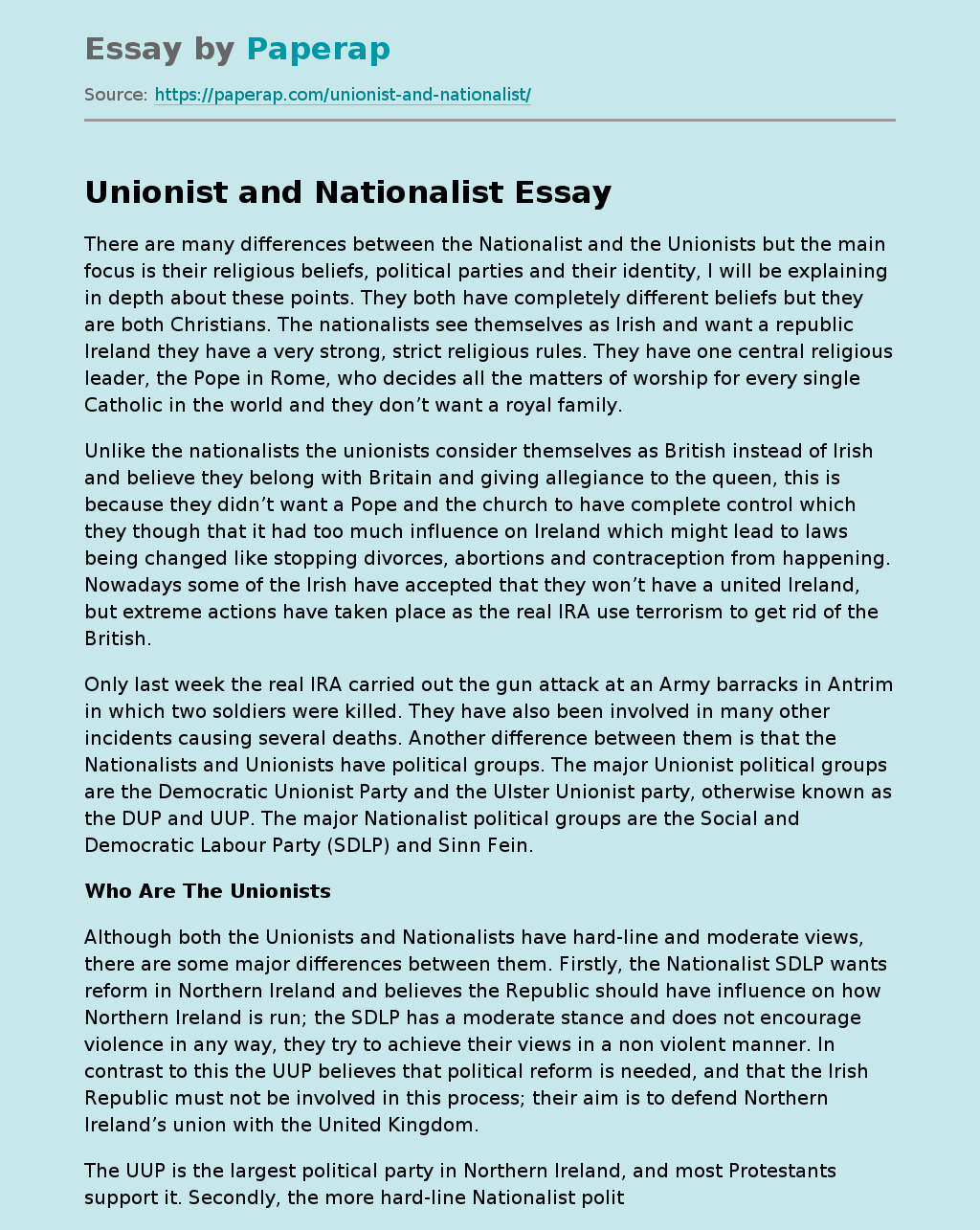 Unionist and Nationalist
