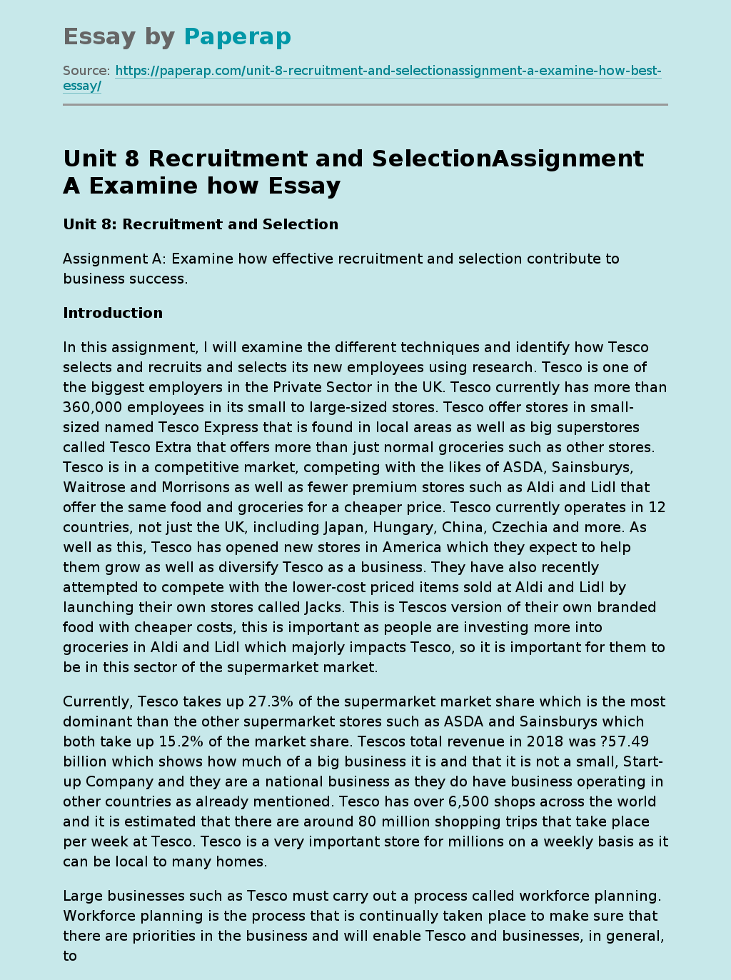 Unit 8 Recruitment and SelectionAssignment A Examine how