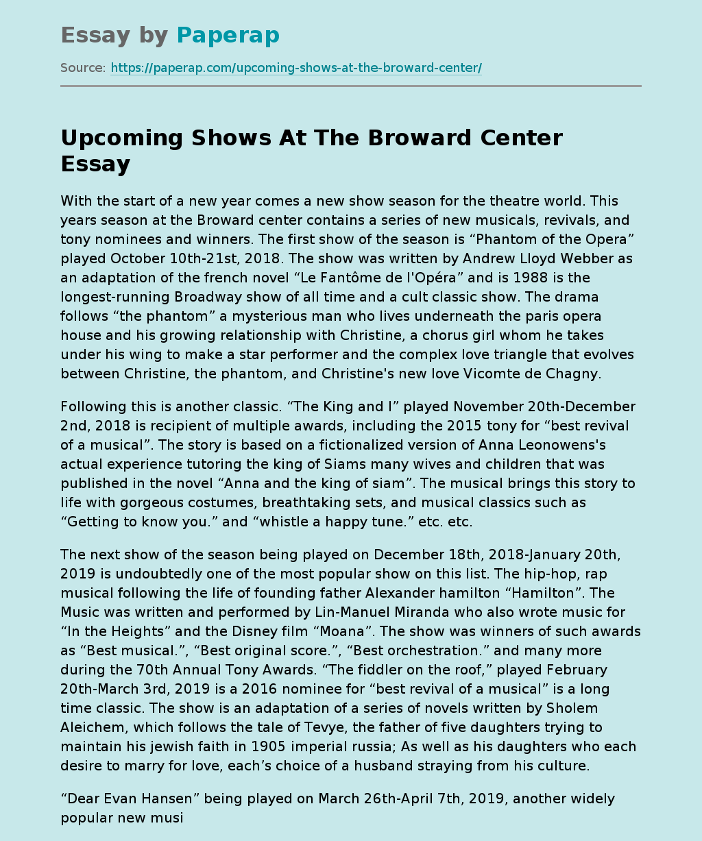 Upcoming Shows At The Broward Center 