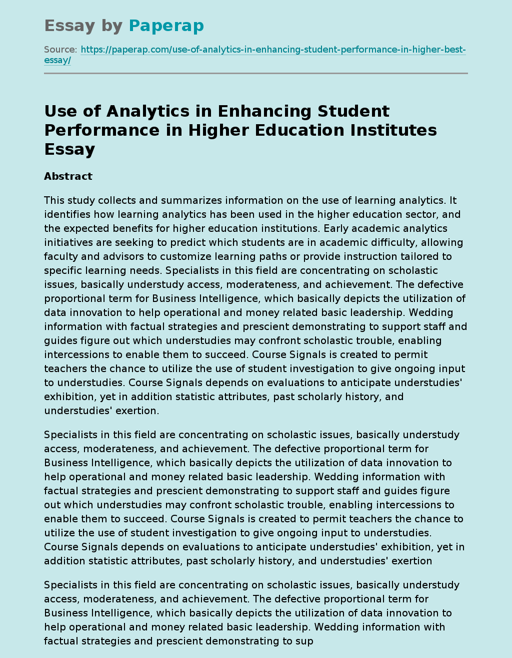 Use of Analytics in Enhancing Student Performance in Higher Education Institutes
