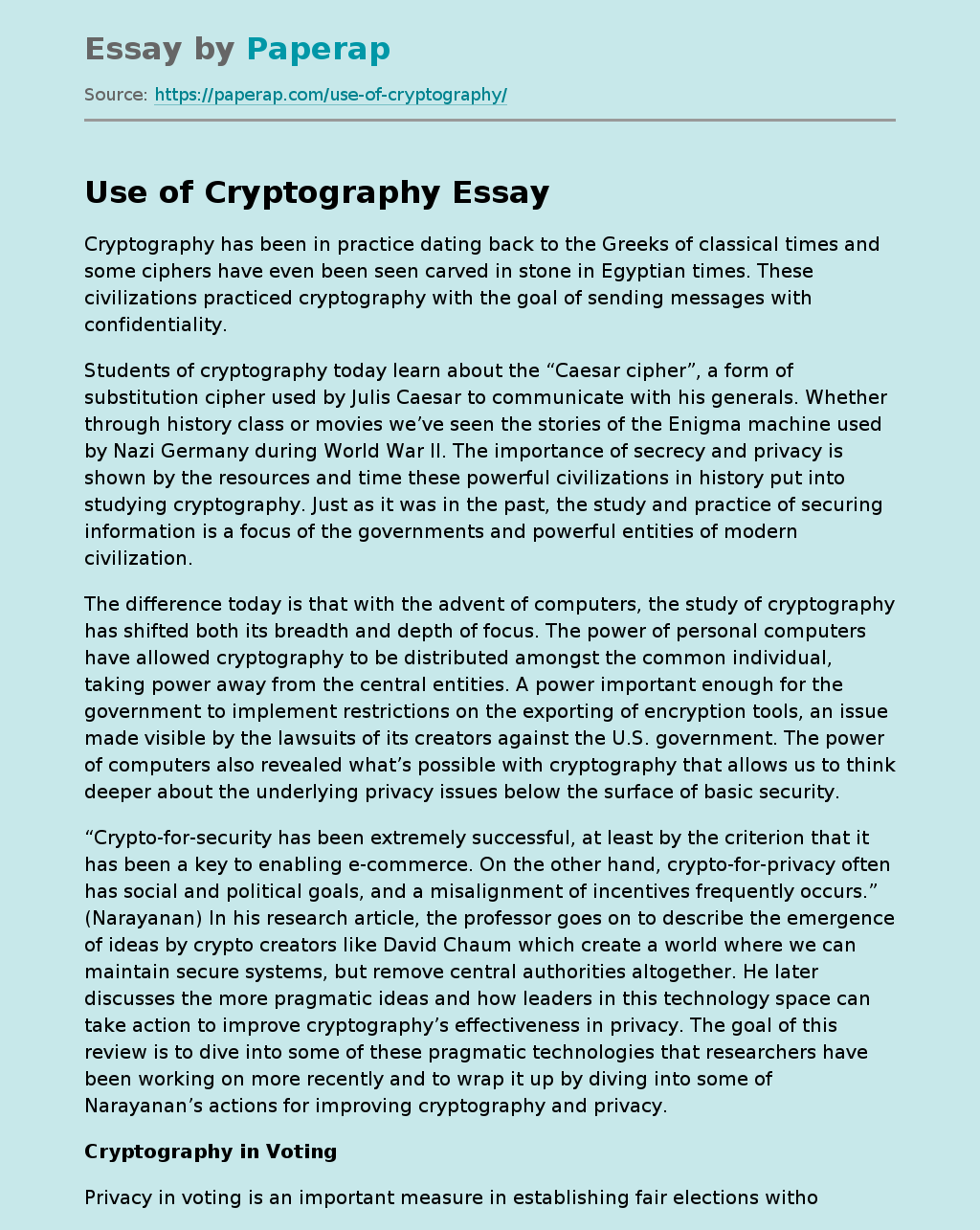 Use of Cryptography