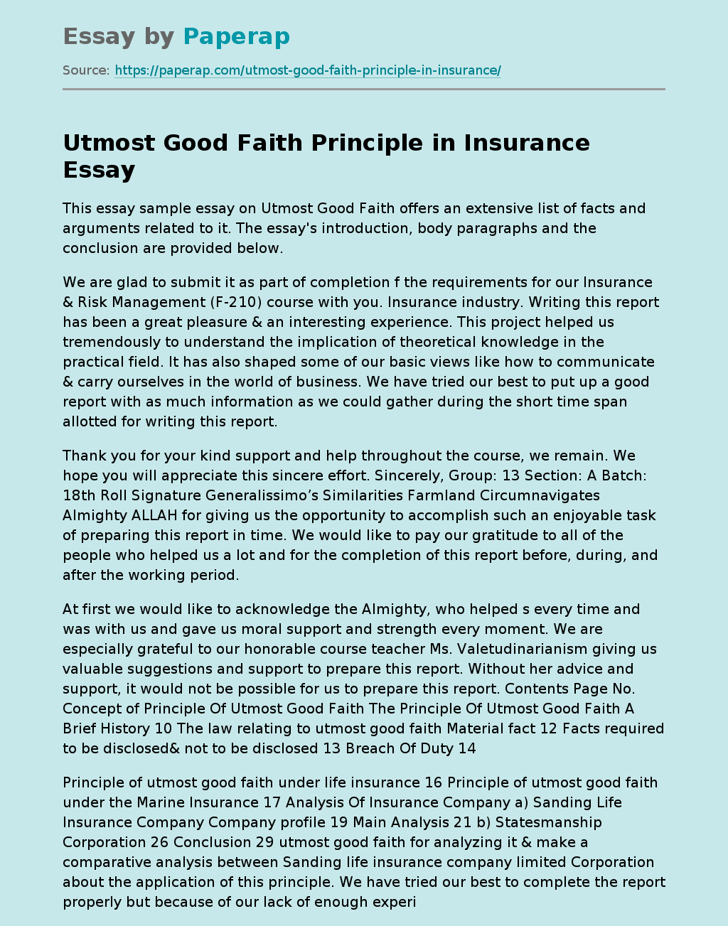 Utmost Good Faith Principle in Insurance