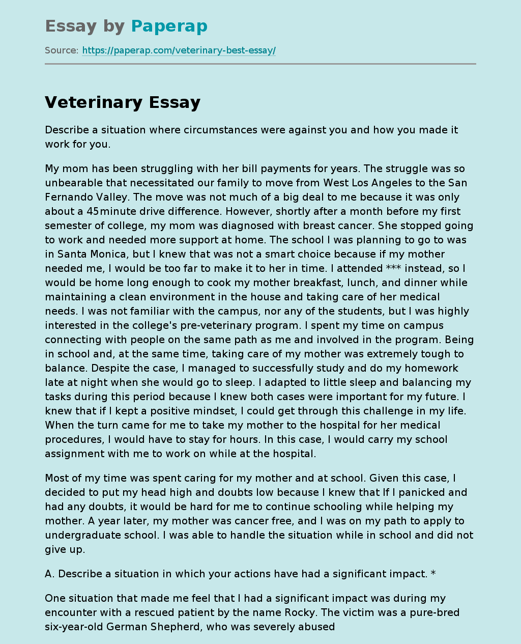 vet career essay