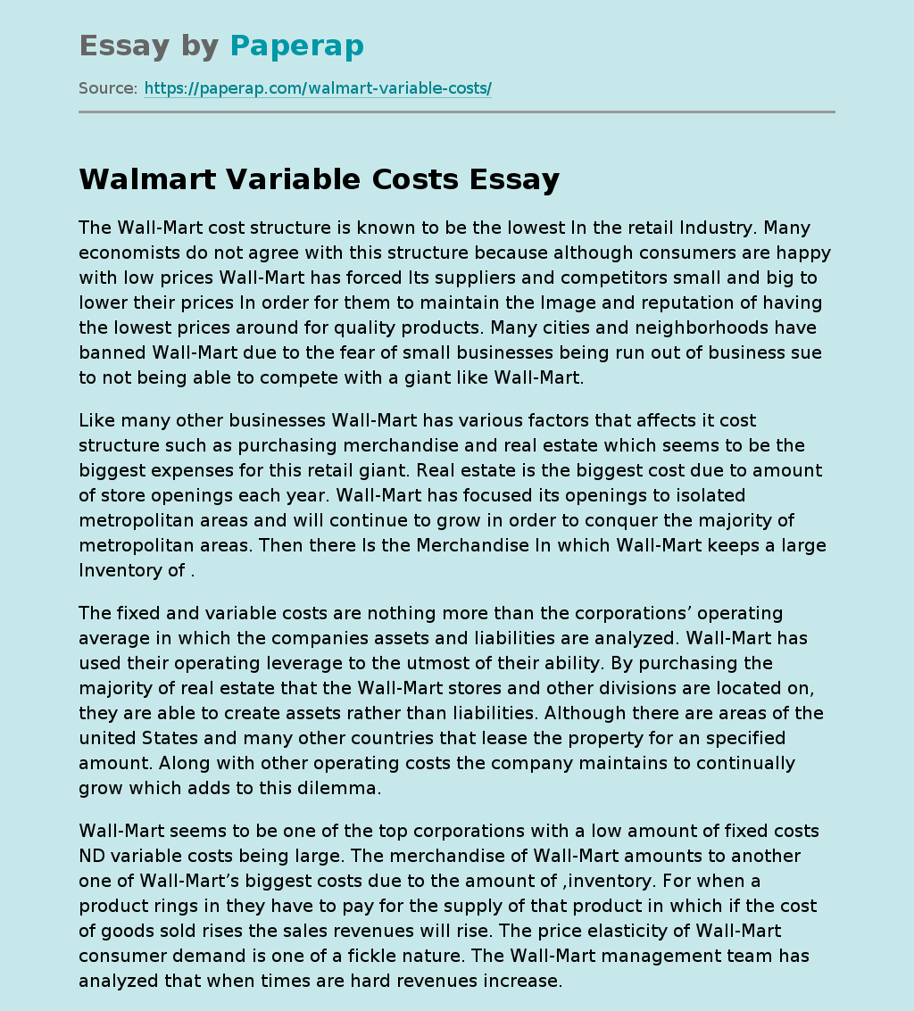 Walmart Variable Costs