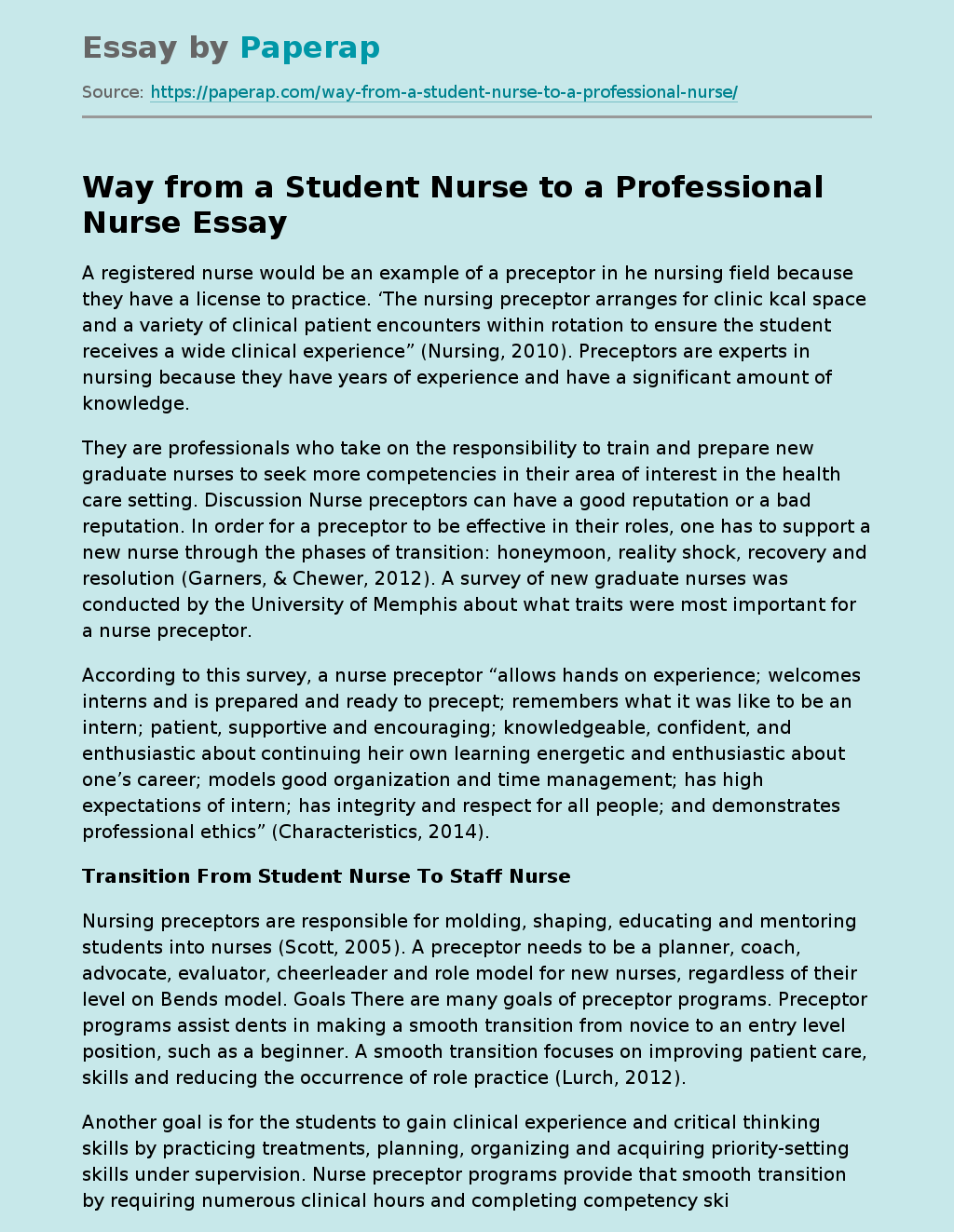 Way From A Student Nurse To A Professional Nurse Free Essay Example