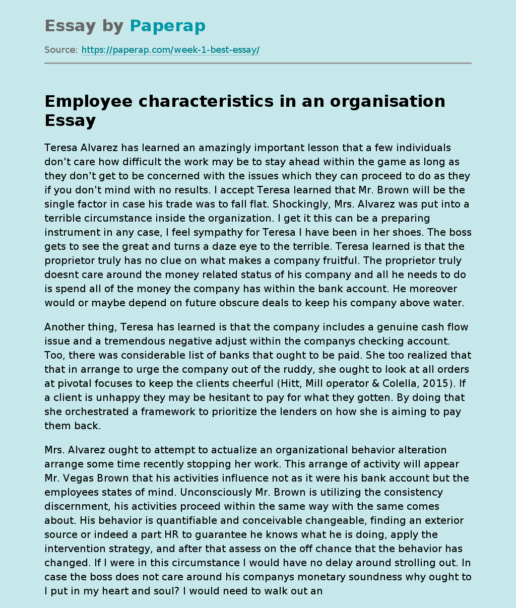 Employee characteristics in an organisation