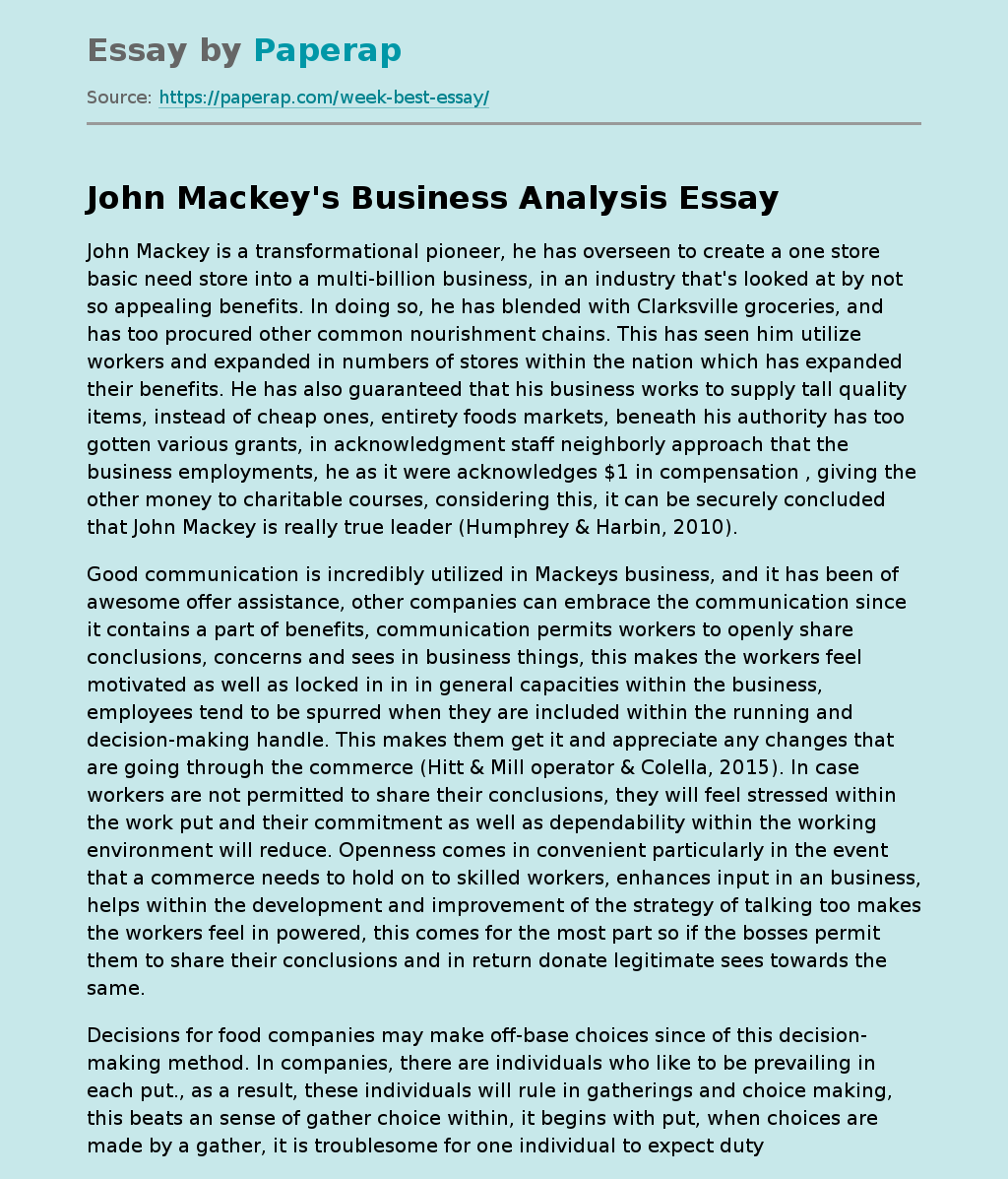 John Mackey's Business Analysis