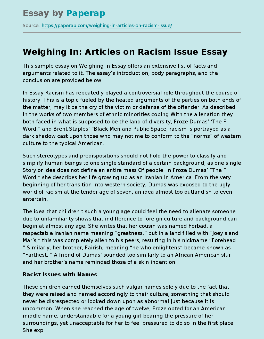 Weighing In: Articles on Racism Issue