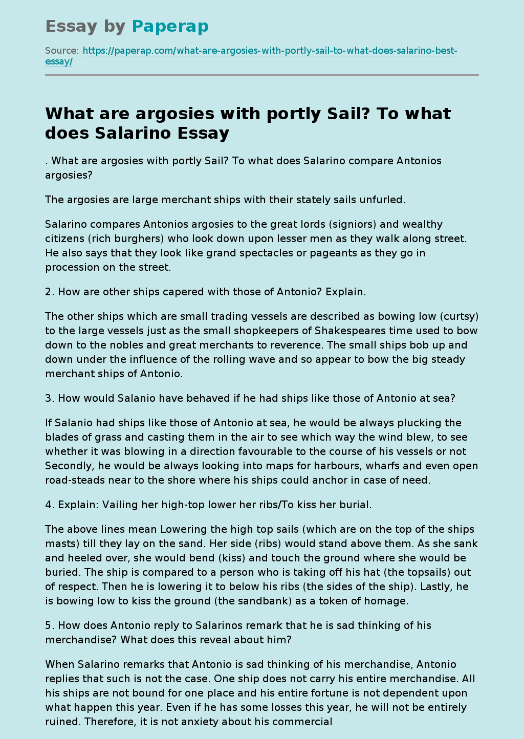 What are argosies with portly Sail? To what does Salarino
