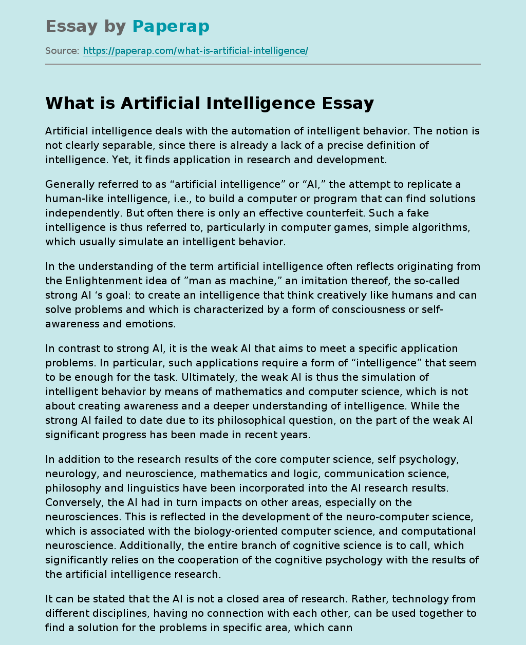 artificial intelligence essay vedantu