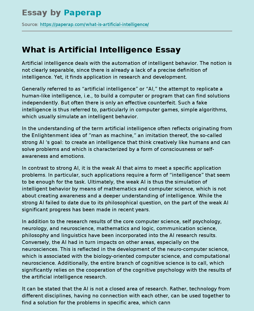 opinion essay about artificial intelligence