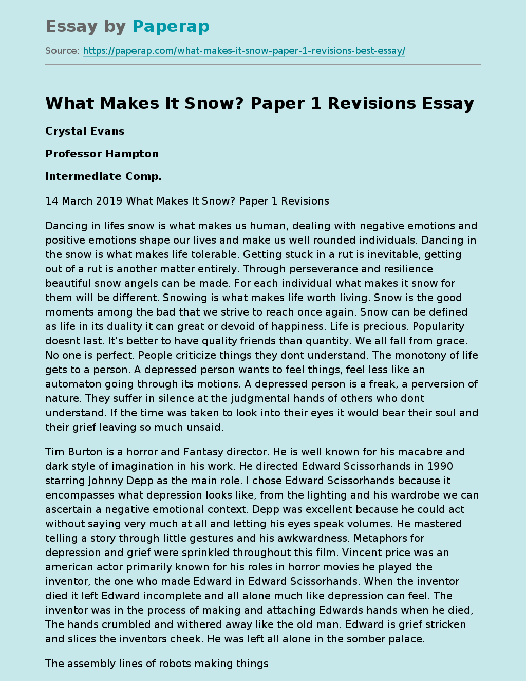 What Makes It Snow? Paper 1 Revisions