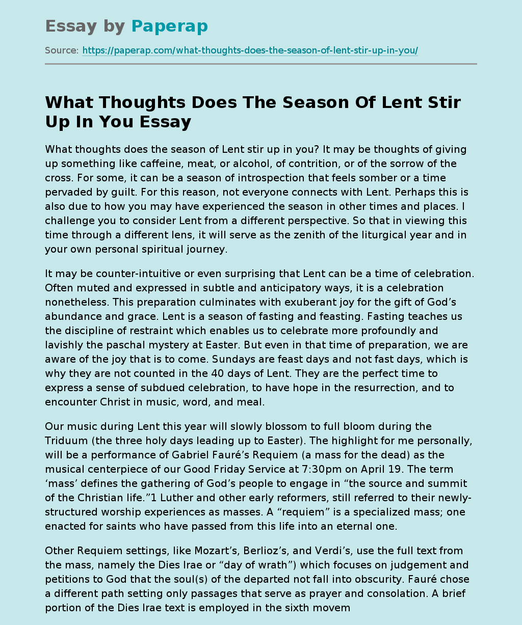 What Thoughts Does The Season Of Lent Stir Up In You