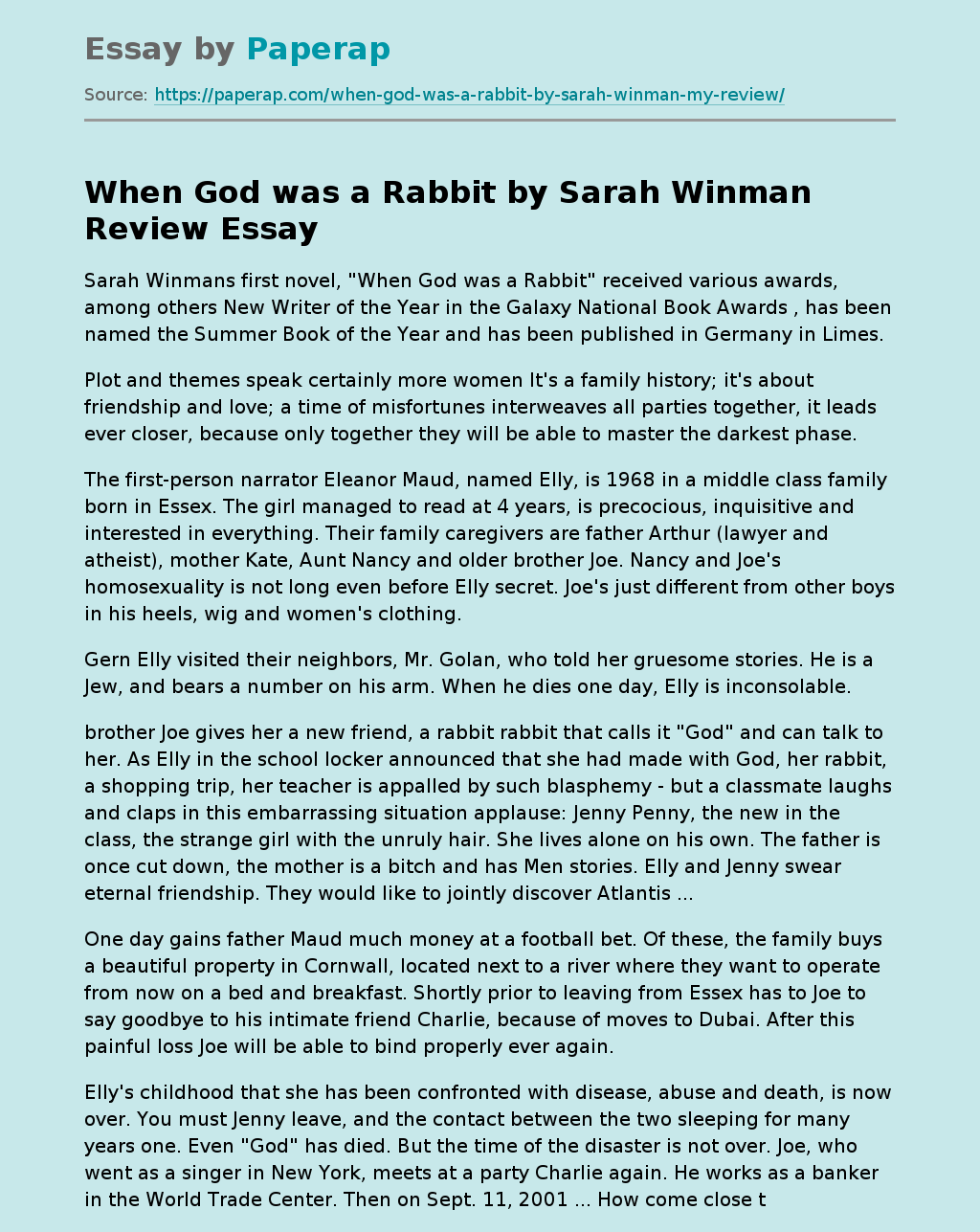"When God was a Rabbit" by Sarah Winman